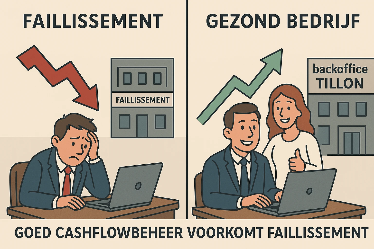 Zo houden wij bij Backoffice Tillon grip op uw cashflow. Facturen opvolgen: wij zorgen voor een vlotte opvolging van uw facturen, duidelijke betaaltermijnen en snellere betalingen. Kosten monitoren: we brengen uw vaste en variabele kosten helder in kaart, zodat u altijd weet waar u staat. Vooruit plannen: samen bouwen we aan financiële buffers en maken we ruimte voor gerichte investeringen met vertrouwen. Grip op uw cashflow = rust in uw onderneming.